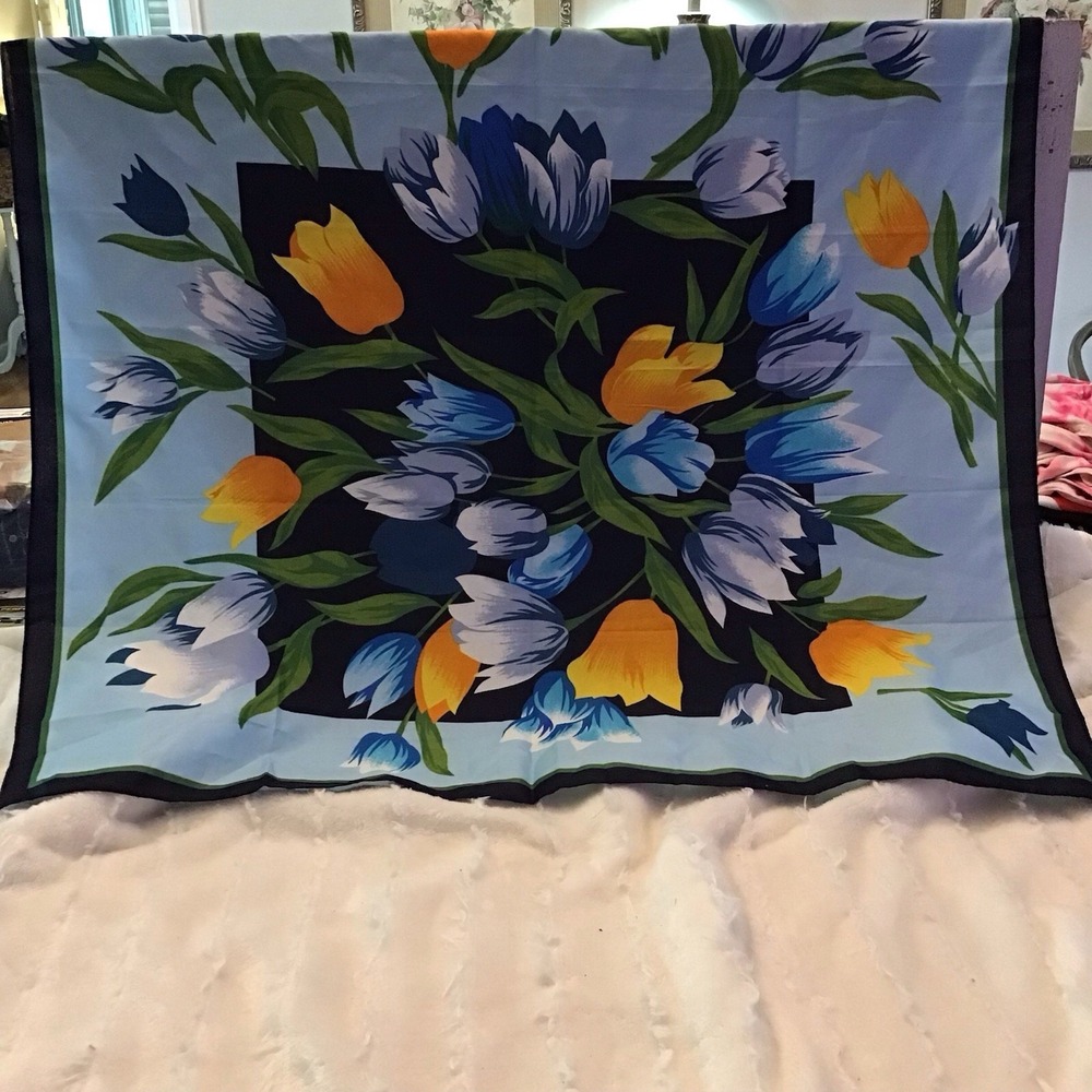 Vintage Blue Orange Tulip Flowerโ Floral Scarf 26" Square Spring Summer